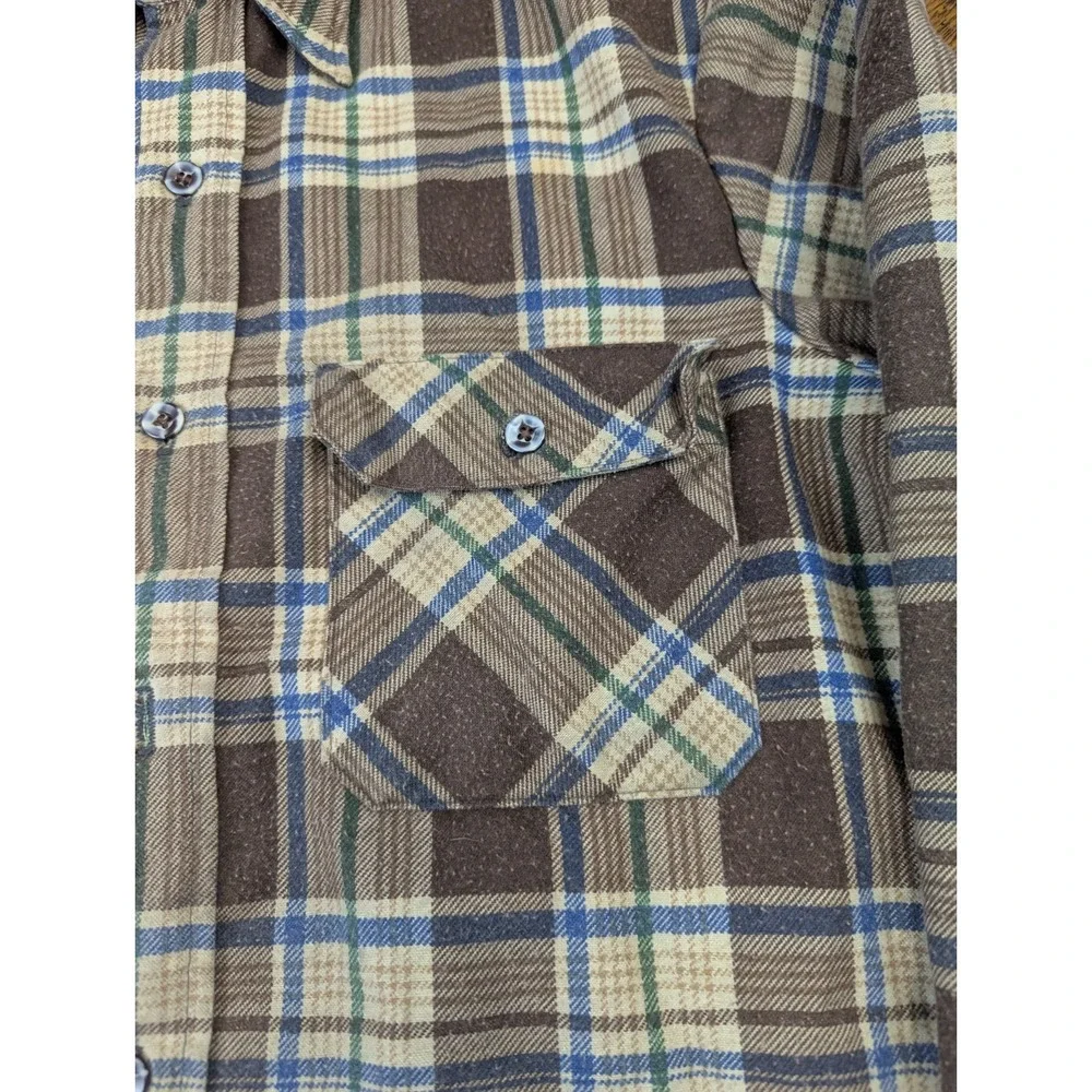 VTG‎ Fieldmaster Plaid Flannel Mens Medium Tall Brown Lined Shacket Made In USA